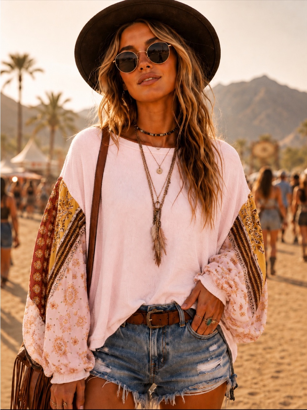 Free People We The Free Boho Blossom Balloon Sleeve Thermal Top Medium Boho